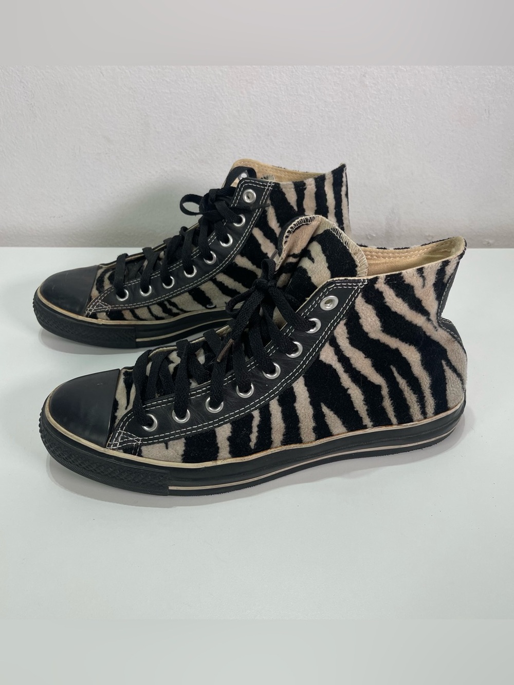 Vtg Converse Chuck Taylor All Star Zebra Print High Top Fleece Sneakers Men's 10